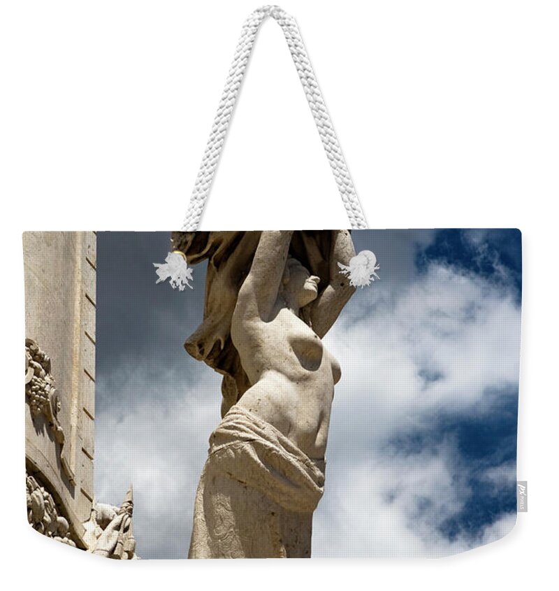 Lisbon Weekender Tote Bag featuring the photograph Of Shadow and Sky in Marquis de Pombal Square by Lorraine Devon Wilke