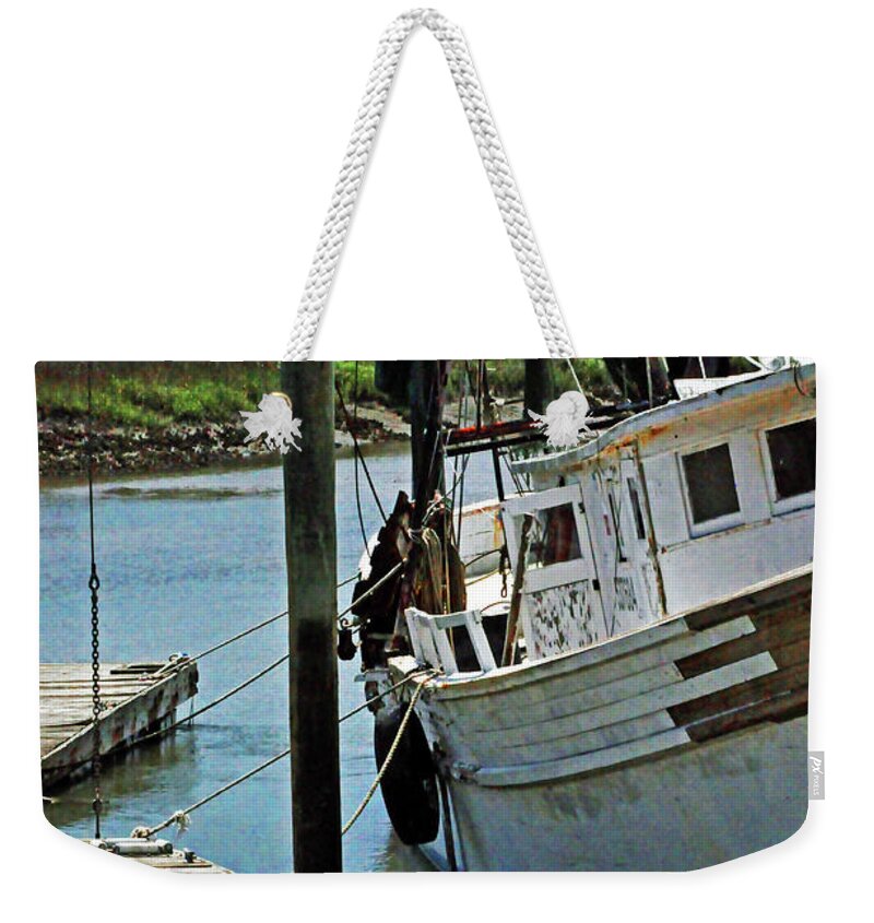 Beach Weekender Tote Bag featuring the photograph Off Duty Shrimp Boat by Kay Lovingood