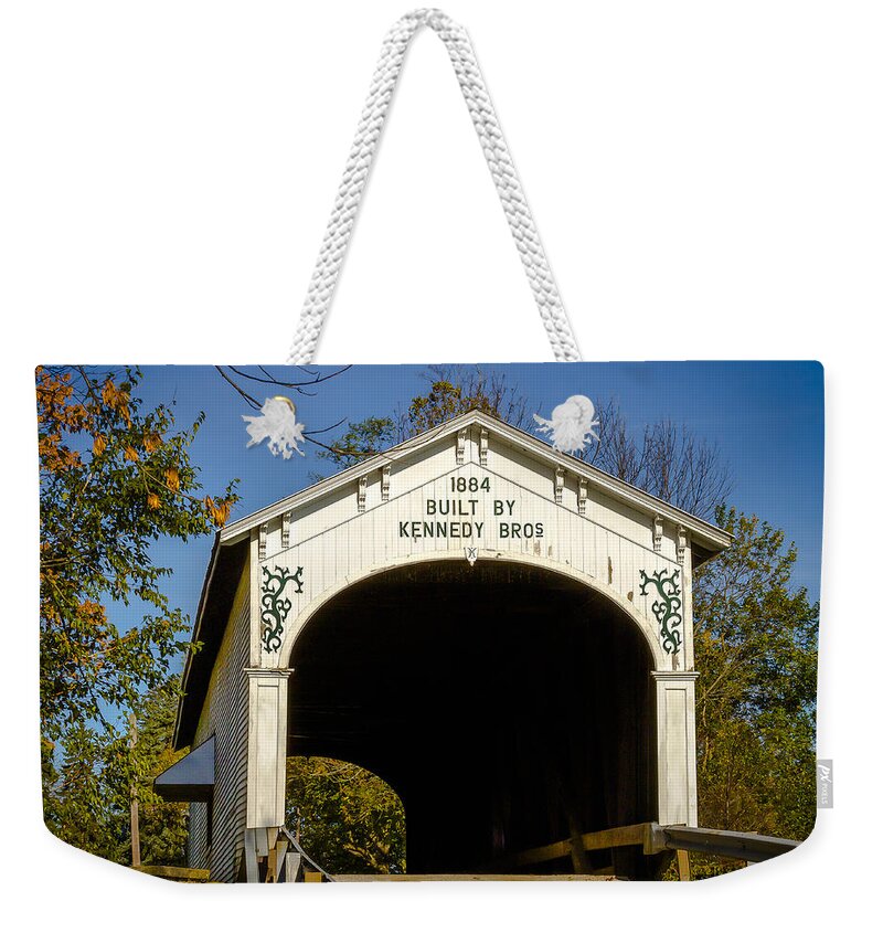 Bridge Weekender Tote Bag featuring the photograph Offutt's Ford covered bridge by Jack R Perry