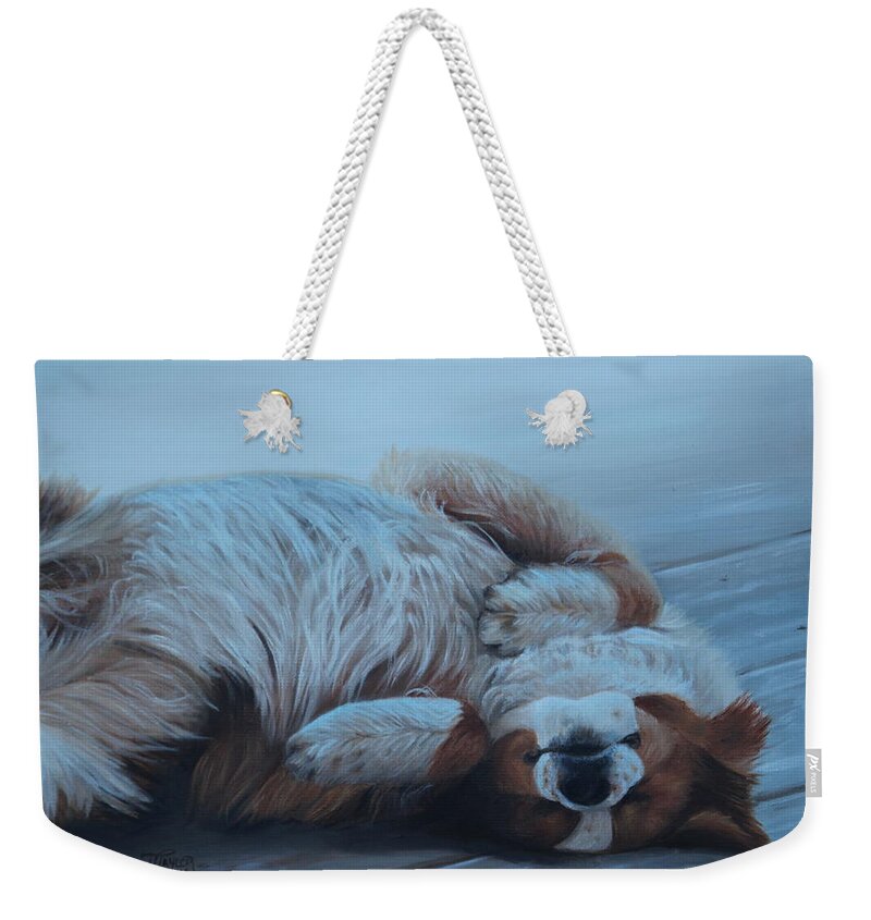 Dog Weekender Tote Bag featuring the painting Dog Gone Tired by Tammy Taylor