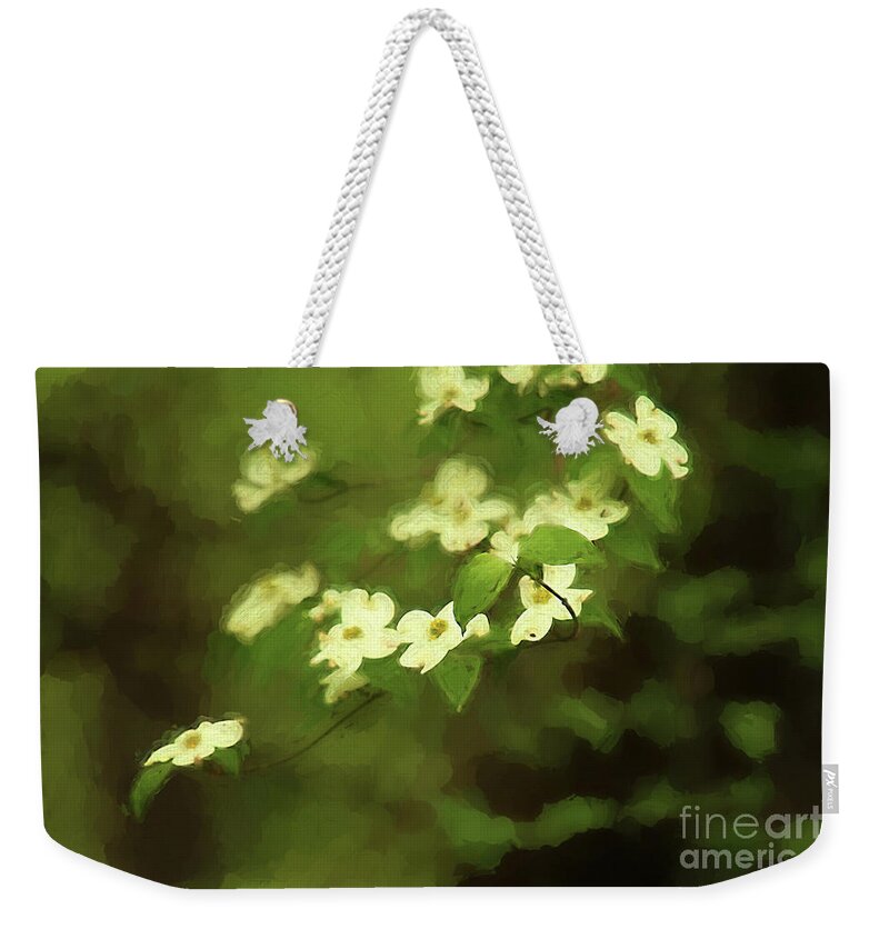 White Weekender Tote Bag featuring the photograph Oil Painting Dogwoods by Darren Fisher