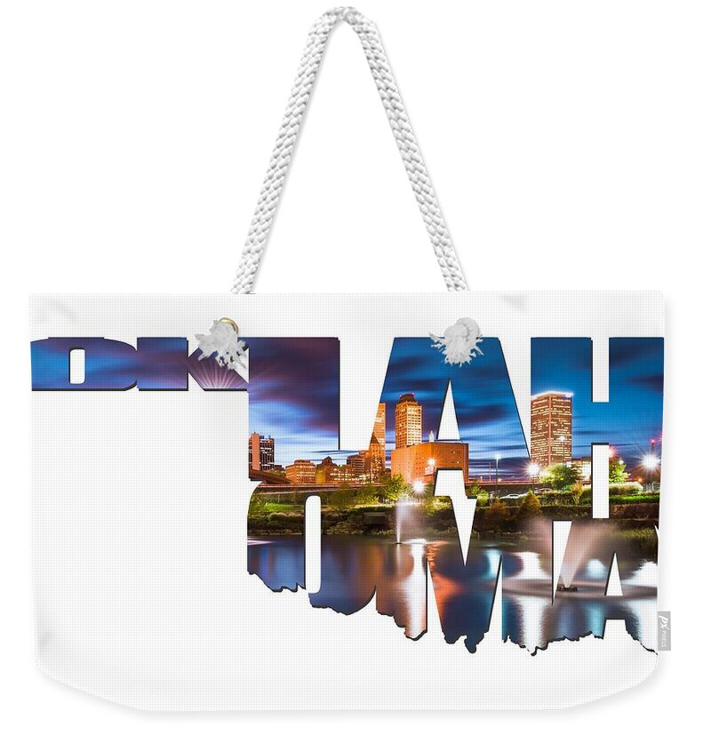 Tulsa Weekender Tote Bag featuring the photograph Oklahoma Typographic Letters - Tulsa on the Water by Gregory Ballos