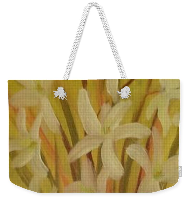  Weekender Tote Bag featuring the painting Old Amber Bottle With New Purpose by Barrie Stark