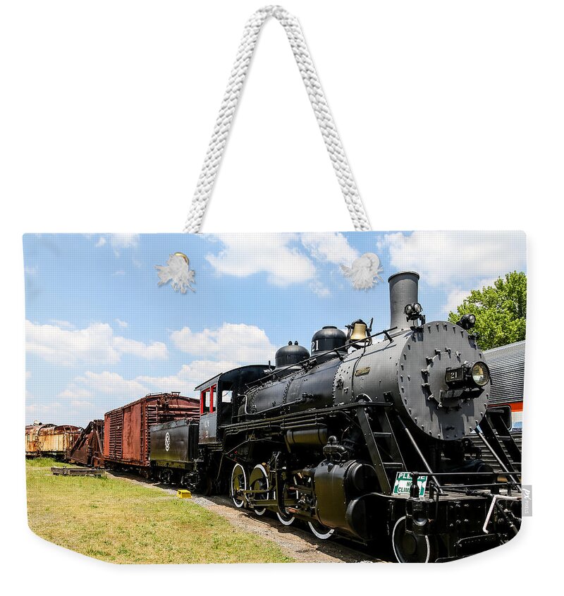 Abandoned Weekender Tote Bag featuring the photograph Old Black Steam Locomotive by Darryl Brooks