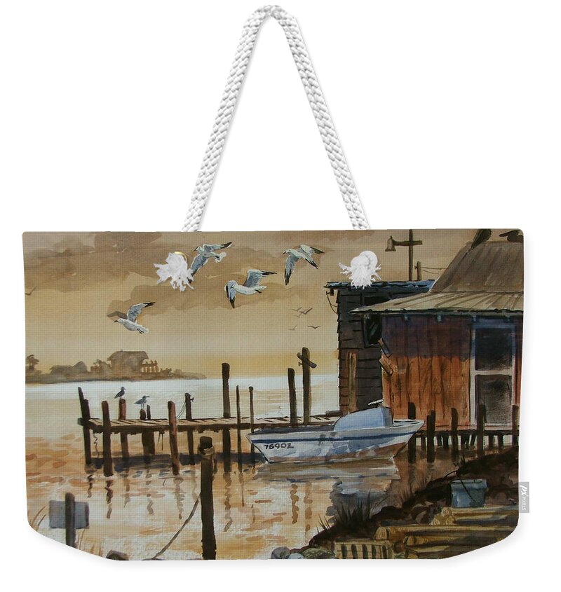 Boathouse Weekender Tote Bag featuring the painting Old Boathouse by Dianna Willman