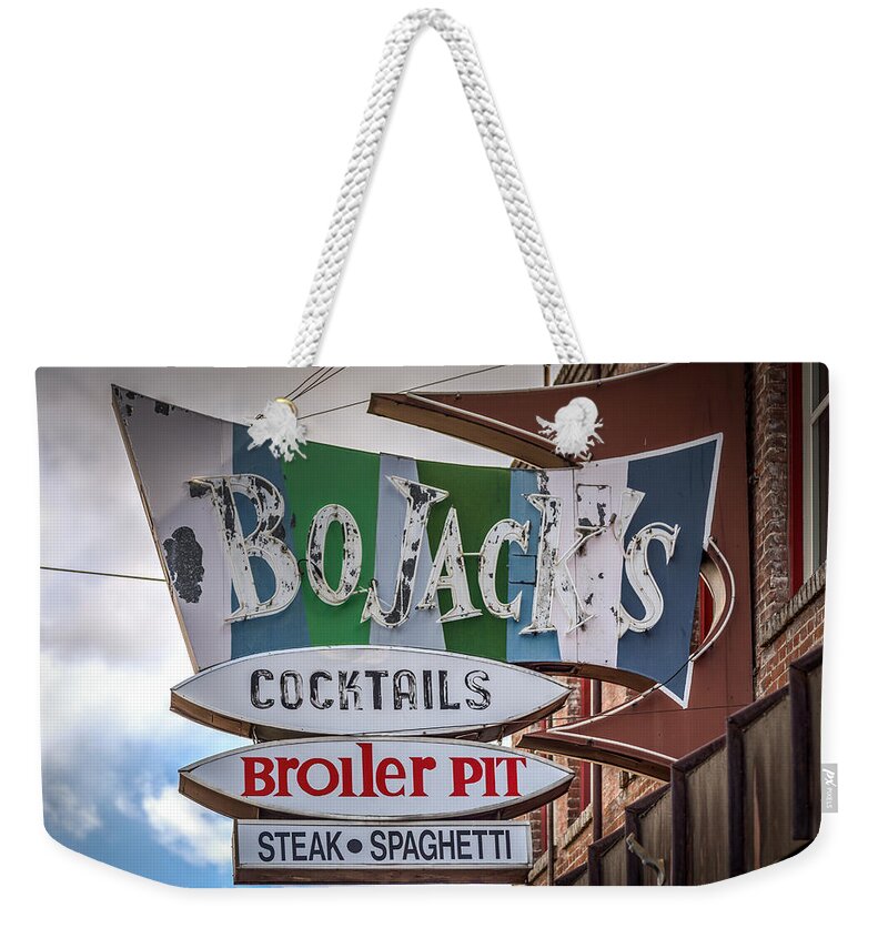 Lc Valley Weekender Tote Bag featuring the photograph Old Bojacks Sign by Brad Stinson