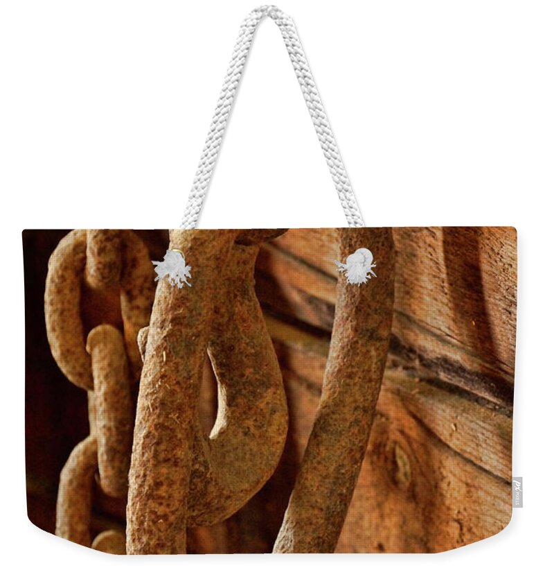Rust Weekender Tote Bag featuring the photograph Old Chain - 365-358 by Inge Riis McDonald