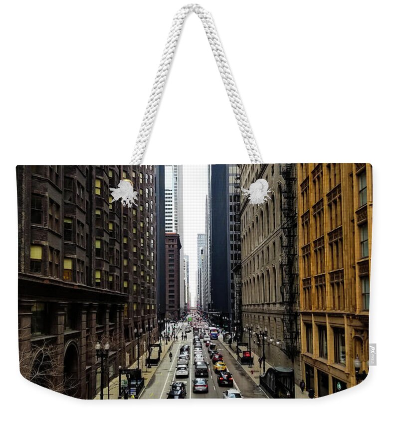 Chicago Weekender Tote Bag featuring the photograph Old Chicago Skyscrapers 1890's by Britten Adams