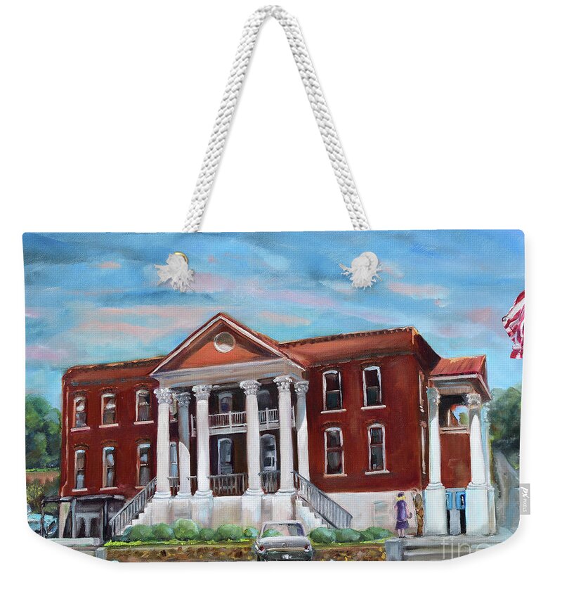 Courthouse Weekender Tote Bag featuring the painting Old Courthouse in Ellijay GA - Gilmer County Courthouse by Jan Dappen