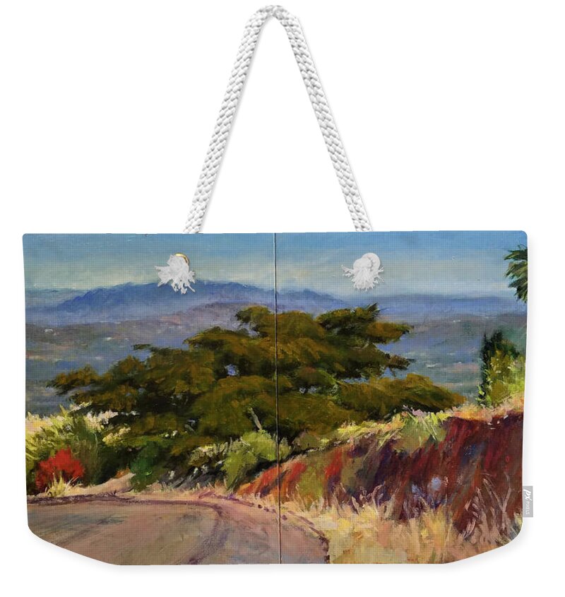 Landscape Painting Weekender Tote Bag featuring the painting Old Cypress near Temecula by Peter Salwen