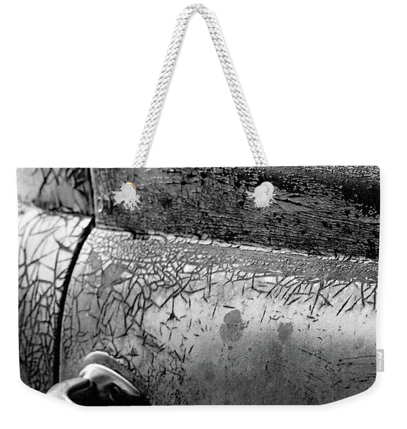 Truck Weekender Tote Bag featuring the photograph Old Dodge Truck - Rust Bucket - BW - Water Paper 06 by Pamela Critchlow