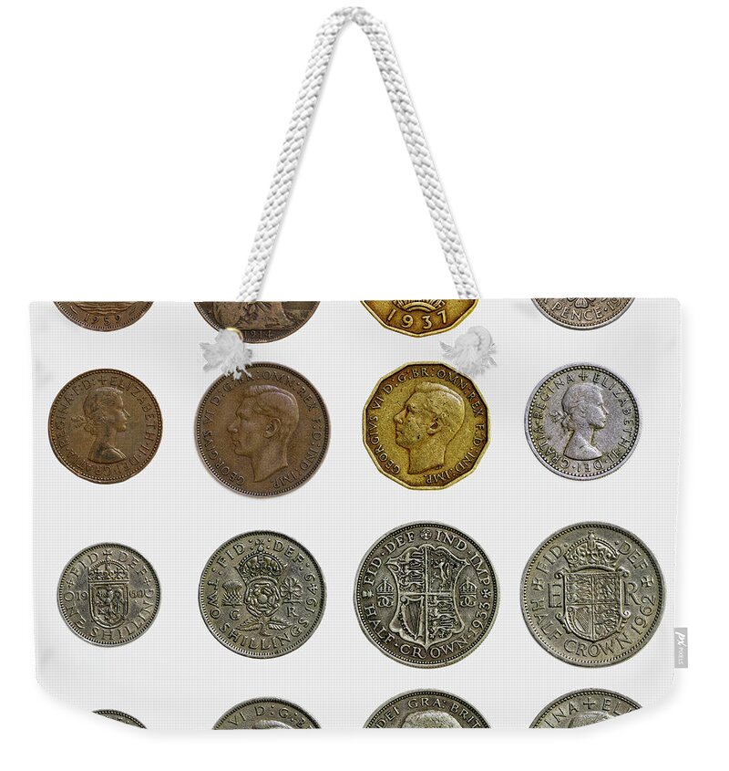 Silver Weekender Tote Bag featuring the photograph Old English Coins by Rick Deacon