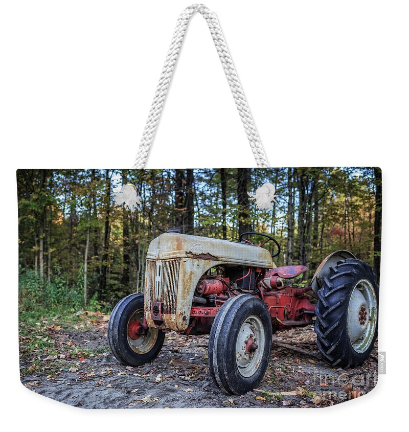 Springfield Weekender Tote Bag featuring the photograph Old Ford Vintage Tractor in the Woods by Edward Fielding