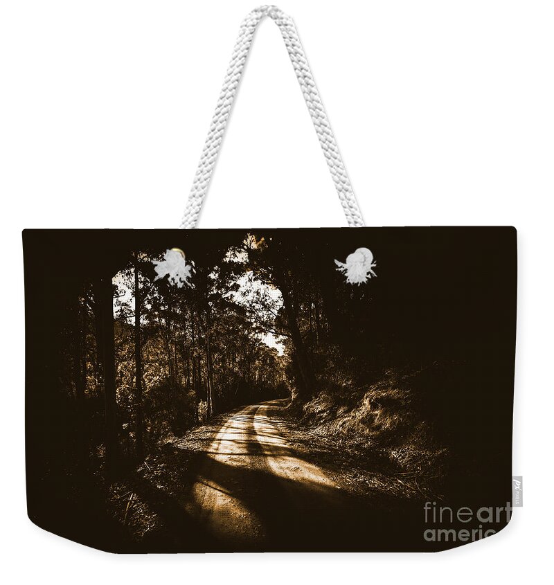 Creepy Weekender Tote Bag featuring the photograph Old forest road by Jorgo Photography