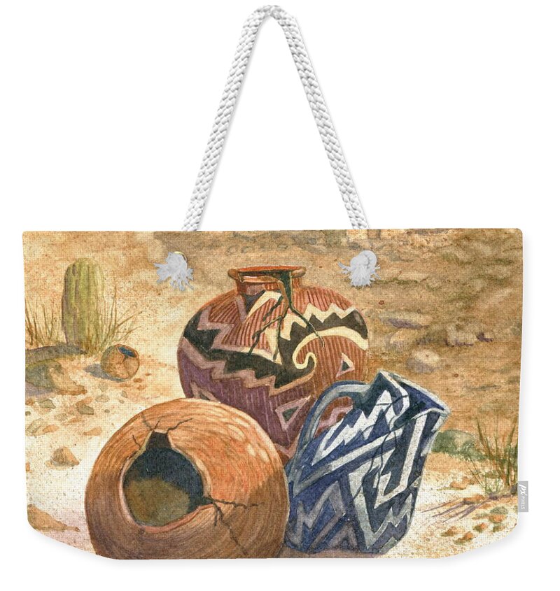 Anasazi Weekender Tote Bag featuring the painting Old Indian Pottery by Marilyn Smith