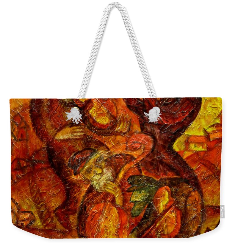 Tags Weekender Tote Bag featuring the painting Old Klezmer Music by Leon Zernitsky