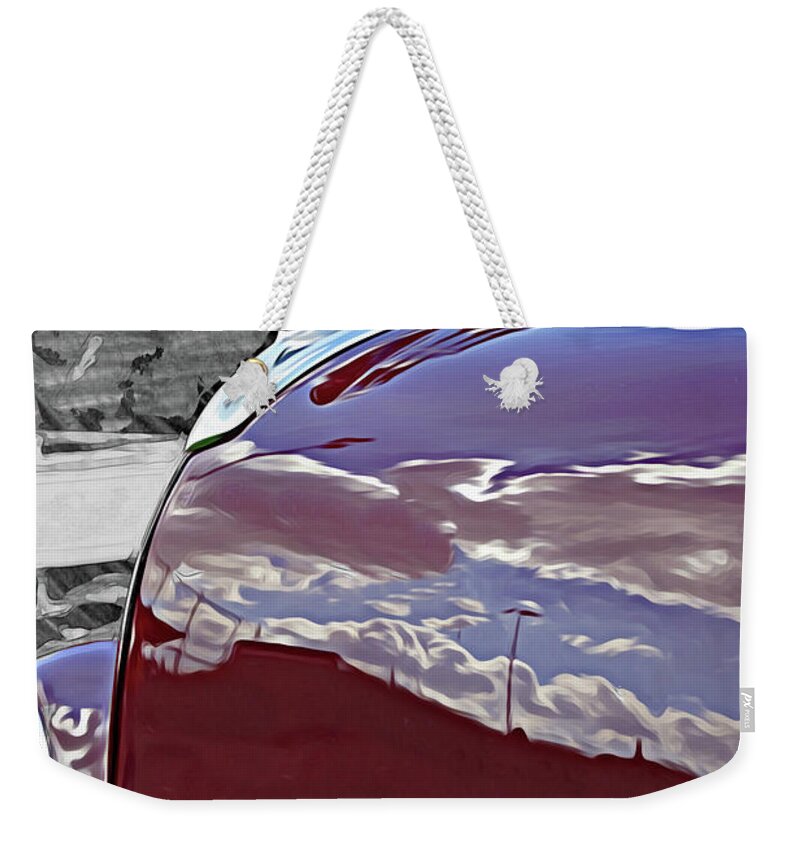 Cars Weekender Tote Bag featuring the photograph Old Plymouth Hood and Ornament by Randy Harris