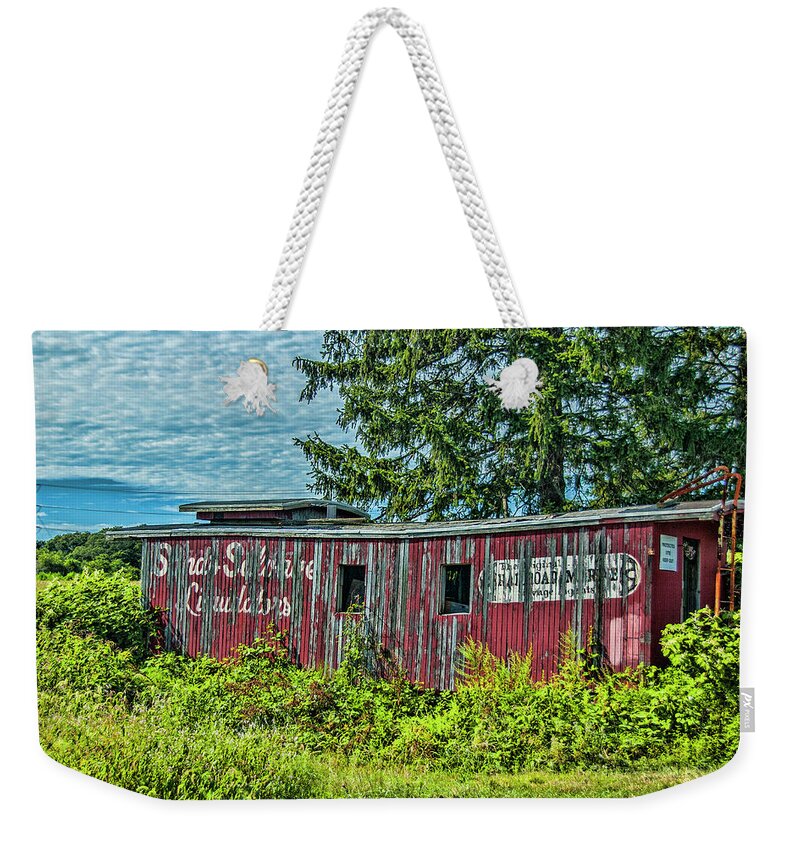 Caboose Weekender Tote Bag featuring the photograph Old Red Caboose by Cathy Kovarik