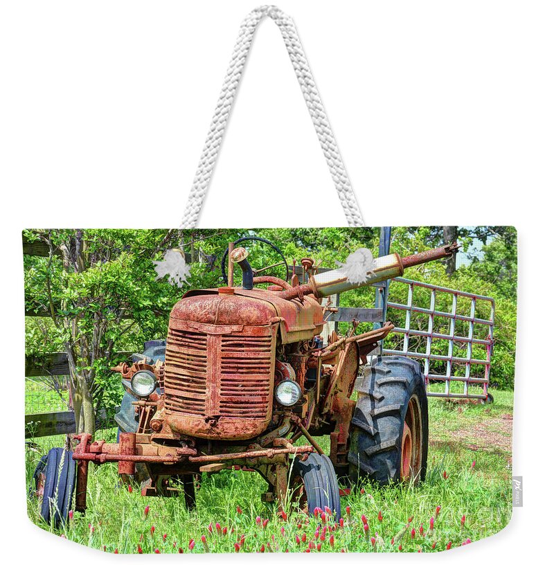 Agriculture Weekender Tote Bag featuring the photograph Old Rusty Tractor by Savannah Gibbs