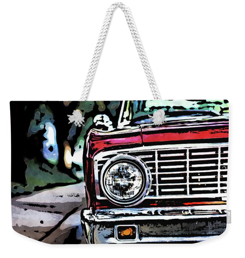 Old School Weekender Tote Bag featuring the digital art Old School Automobile Chrome by Phil Perkins