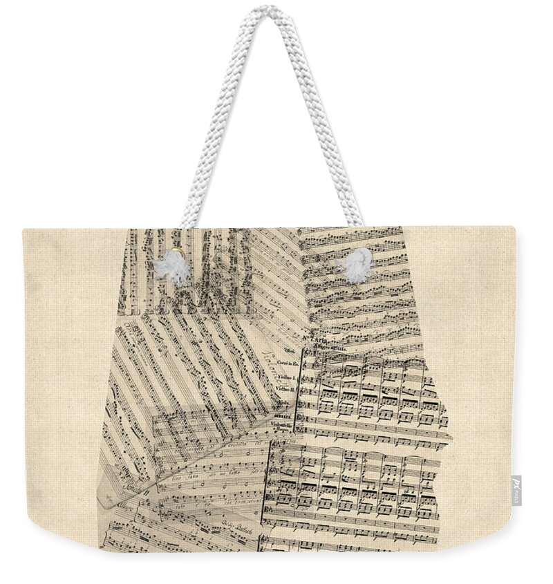 Alabama Weekender Tote Bag featuring the digital art Old Sheet Music Map of Alabama by Michael Tompsett