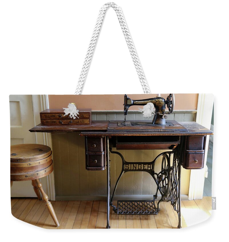 Old Singer Weekender Tote Bag featuring the photograph Old Singer 2 McGulpin Lighthouse by Mary Bedy