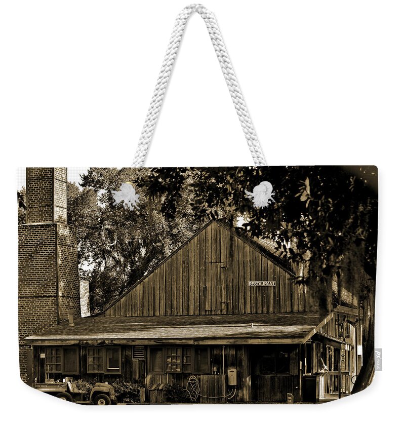 Deleon Springs Weekender Tote Bag featuring the photograph Old Spanish Sugar Mill Sepia by DigiArt Diaries by Vicky B Fuller