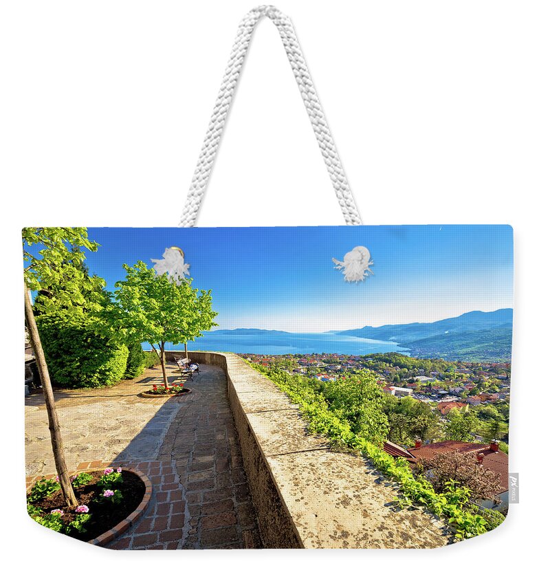 Kastav Weekender Tote Bag featuring the photograph Old town Kastav and Kvarner bay view by Brch Photography