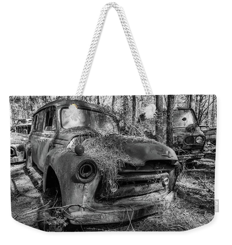 Cars Weekender Tote Bag featuring the photograph old truck_MG_4220 by Matthew Pace