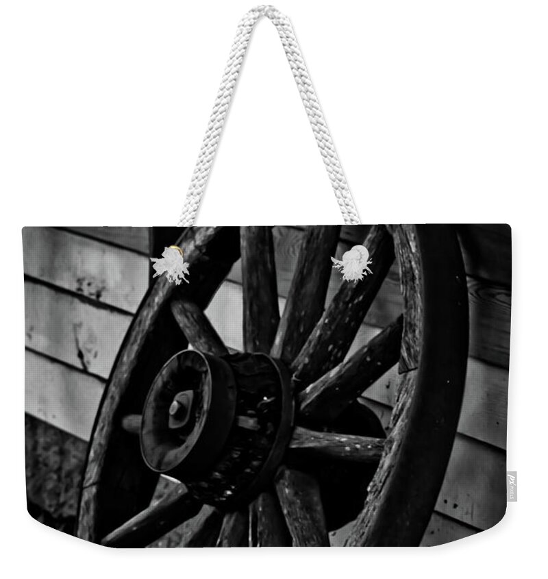 Old Weekender Tote Bag featuring the photograph Old Wagon Wheel by Joann Copeland-Paul