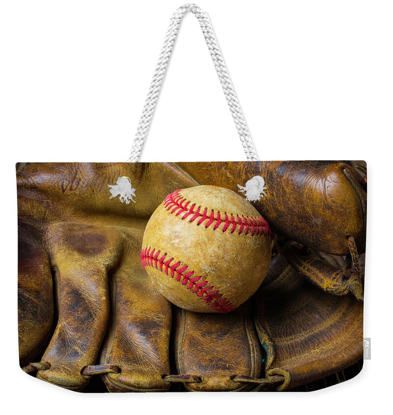 Mitts Weekender Tote Bag featuring the photograph Old Worn Ball Mitt by Garry Gay