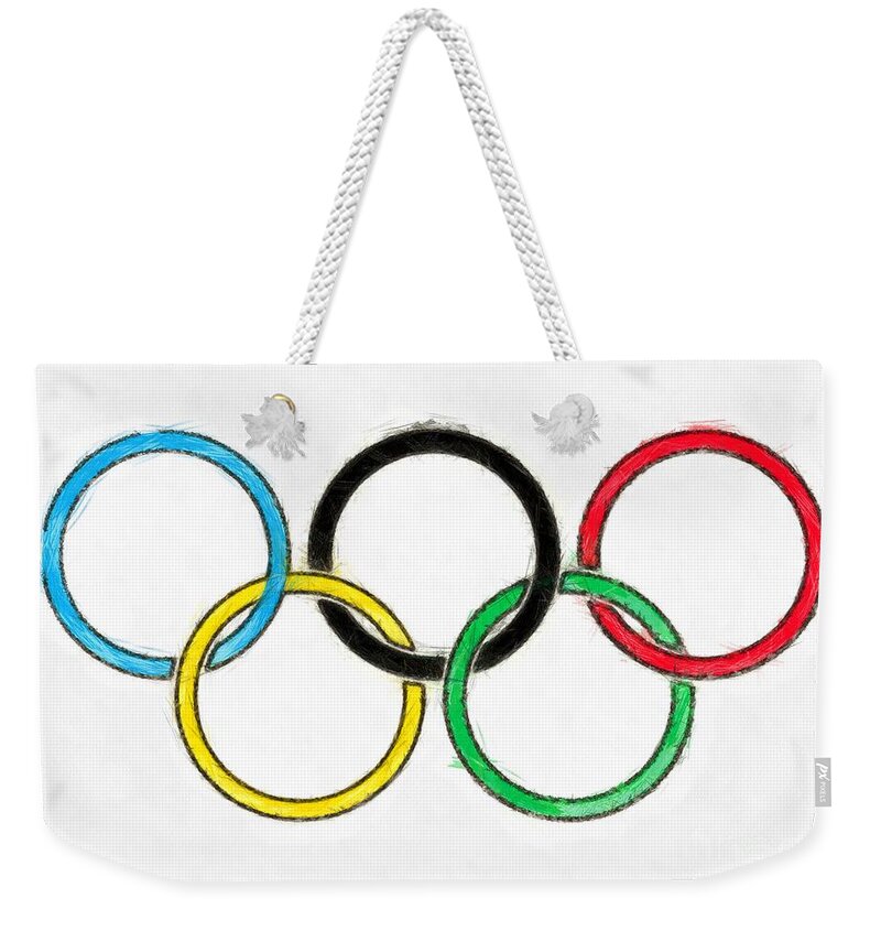 Olympics Weekender Tote Bag featuring the digital art Olympic Rings Pencil by Edward Fielding