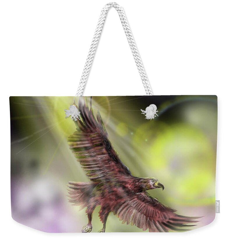 Eagle In Flight Weekender Tote Bag featuring the painting On Eagles Wings by Rob Hartman