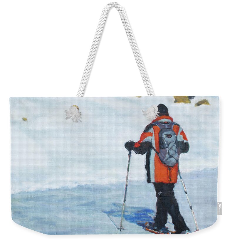 Ski Weekender Tote Bag featuring the painting On Frozen Lake by Kerima Swain