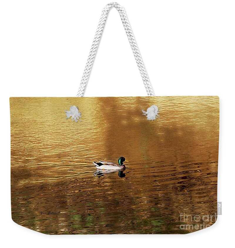 Mallard Duck Weekender Tote Bag featuring the photograph On Golden Pond by Yumi Johnson