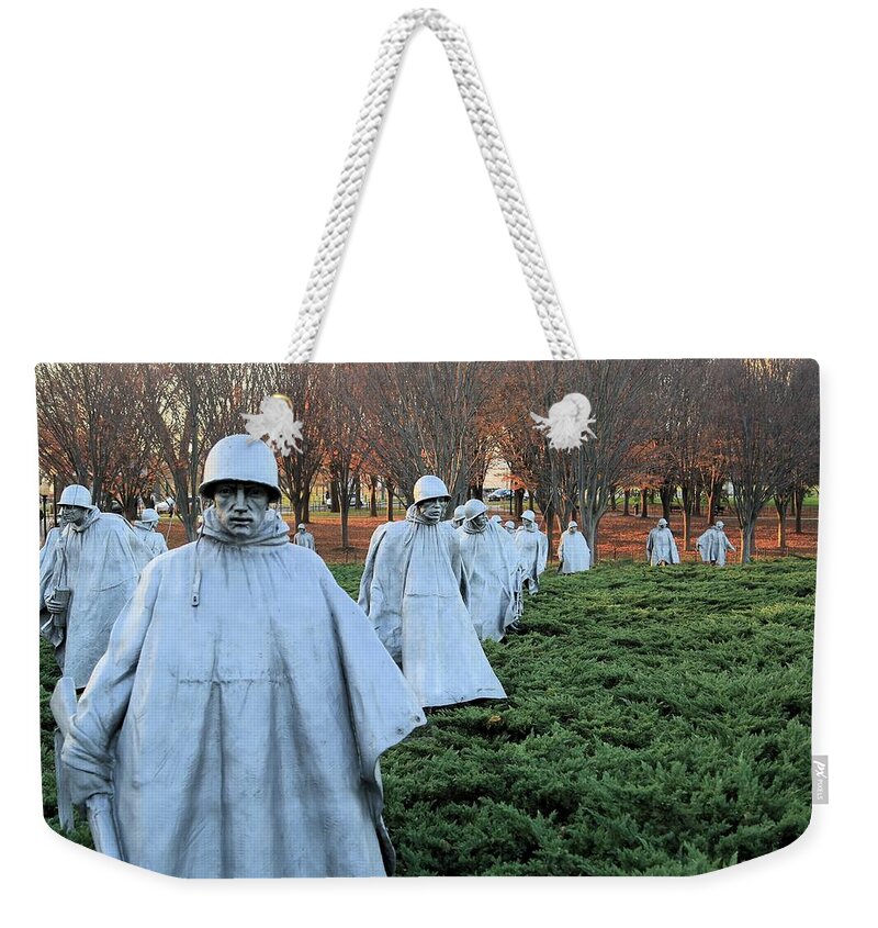 Photosbymch Weekender Tote Bag featuring the photograph On Patrol The Korean War Memorial by M C Hood