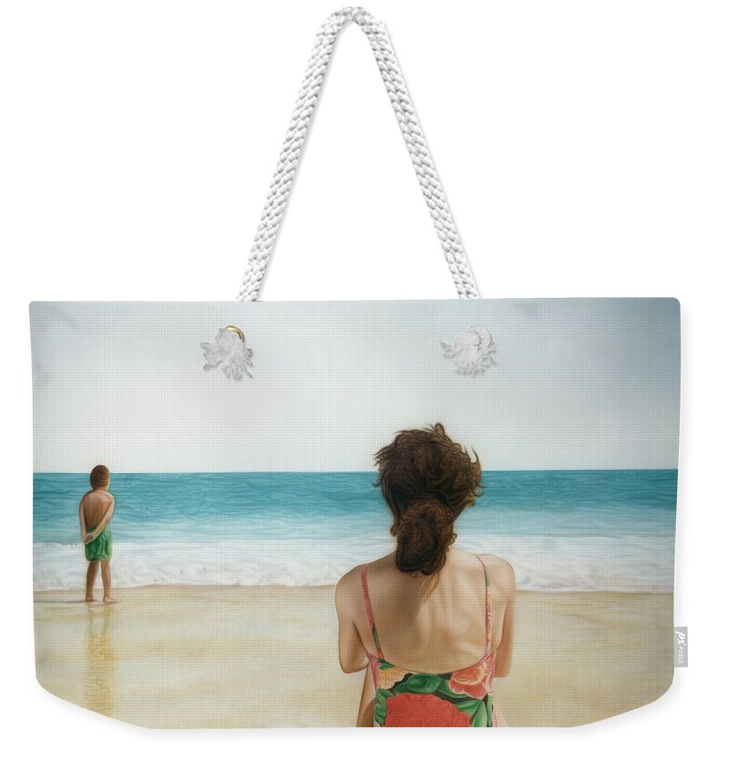 Beach Weekender Tote Bag featuring the painting On The Beach by Rich Milo