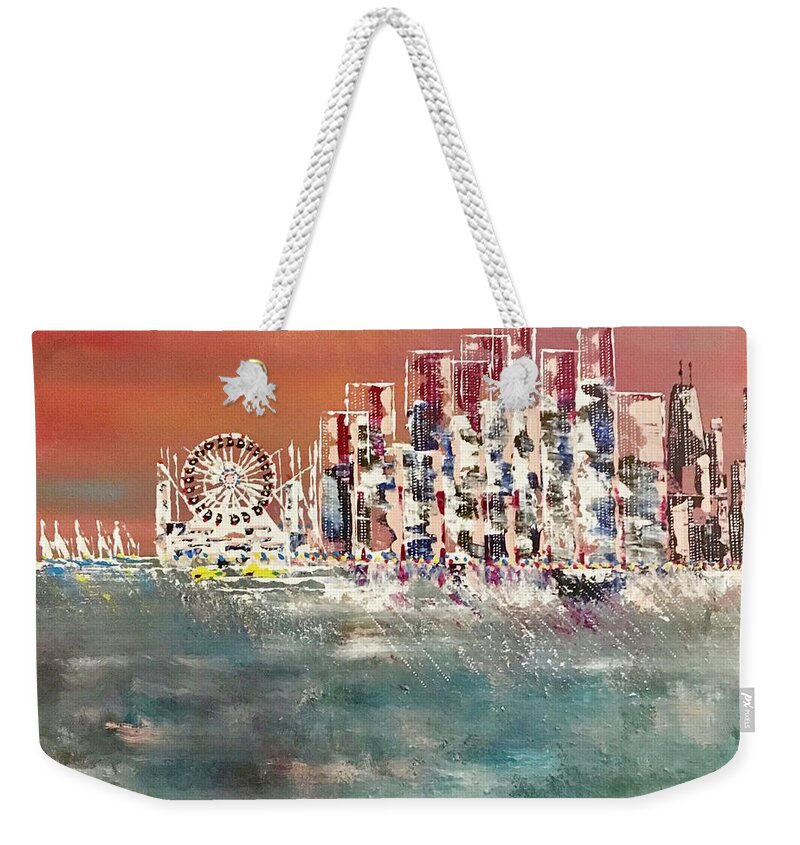 Orange Weekender Tote Bag featuring the painting On the Curve Navy Pier Chicago by George Riney