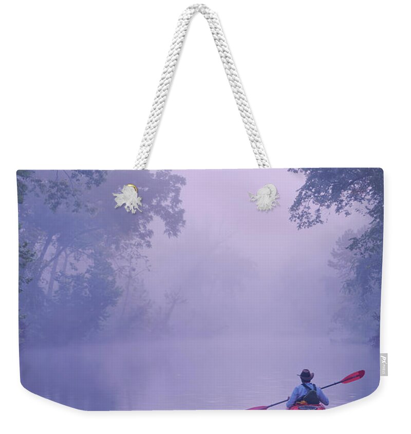 Blue Weekender Tote Bag featuring the photograph On the inky Big Piney River Boiling Springs by Robert Charity