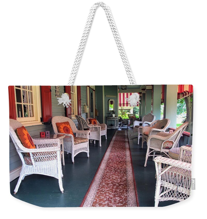 Porch Weekender Tote Bag featuring the photograph On The Porch by Dave Mills