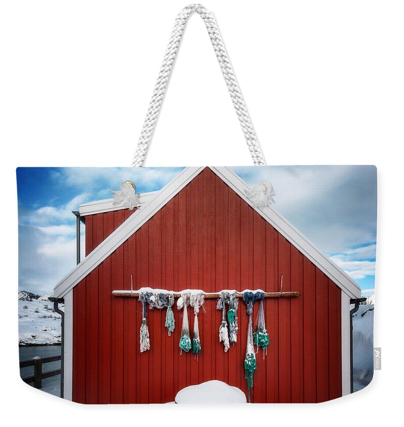 Cabin Weekender Tote Bag featuring the photograph On The Red Wooden by Philippe Sainte-Laudy