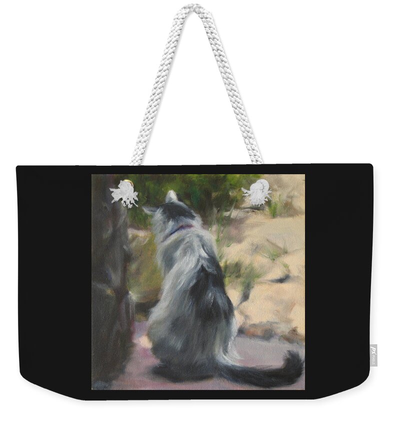 Cat Weekender Tote Bag featuring the painting On the Threshold by Connie Schaertl
