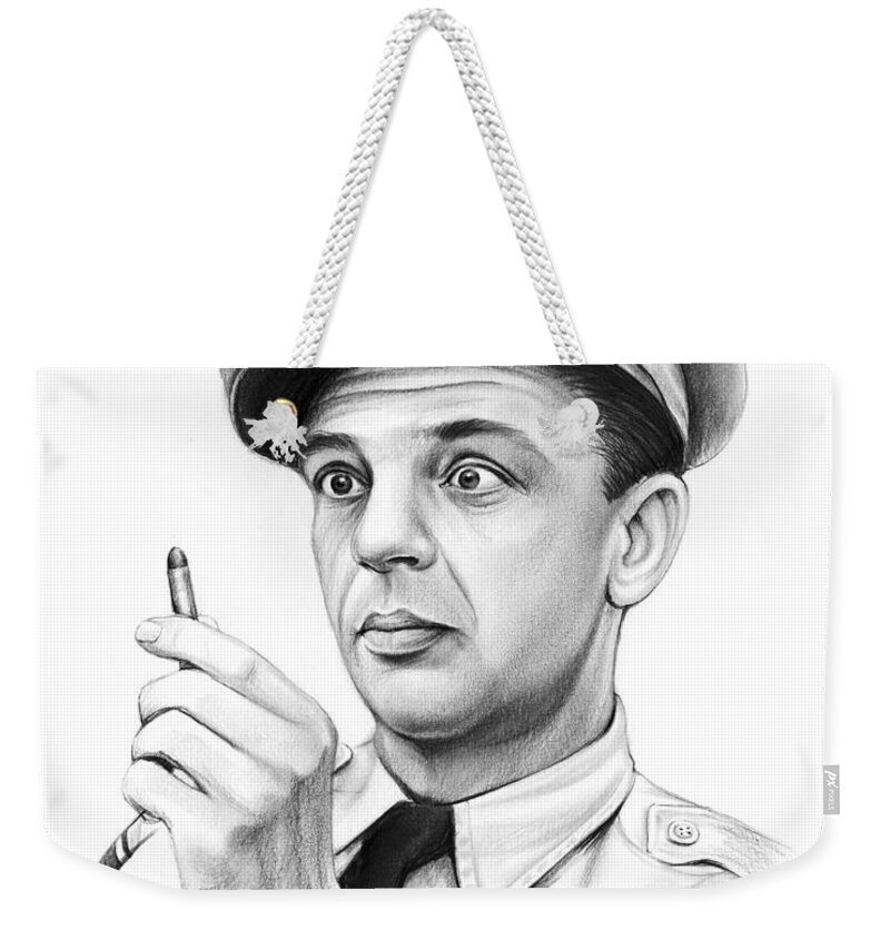 Barney Fife Weekender Tote Bag featuring the drawing One Bullet Fife by Greg Joens