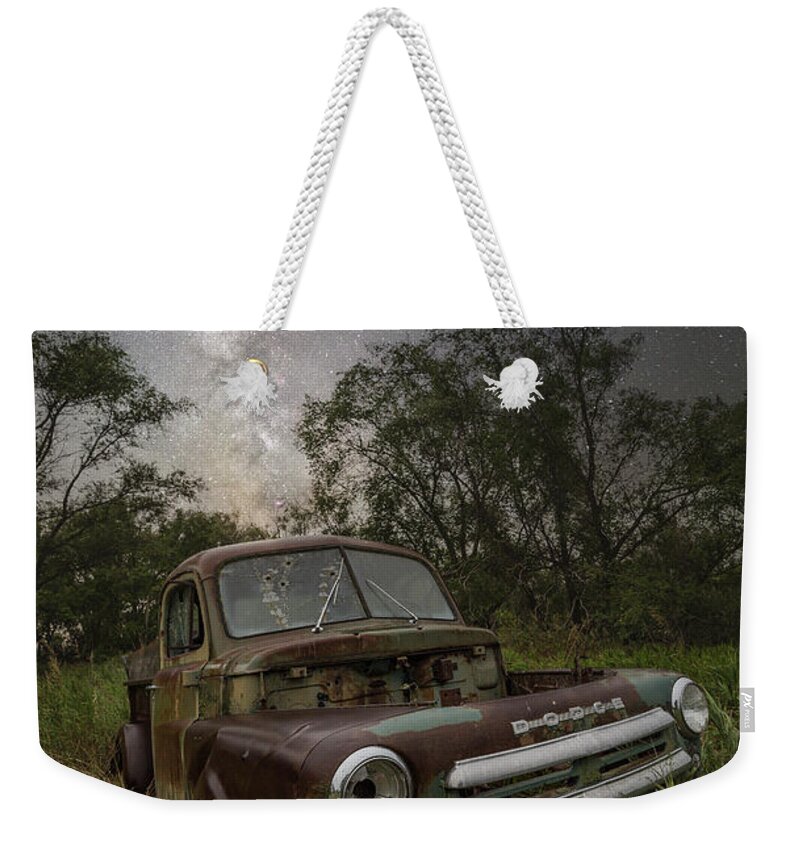 Milky Way Weekender Tote Bag featuring the photograph One Headlight by Aaron J Groen