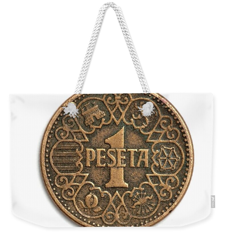 Coin Peseta Metal Weekender Tote Bag featuring the photograph One Peseta by Ian Sanders