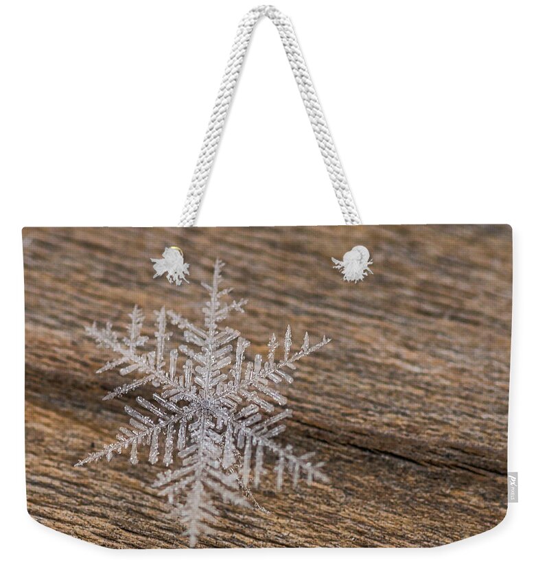 Snowflake Weekender Tote Bag featuring the photograph One Snowflake by Ana V Ramirez