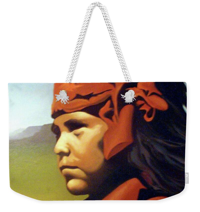 Native American Weekender Tote Bag featuring the painting One Who Soars With The Hawk by Jessica Anne Thomas