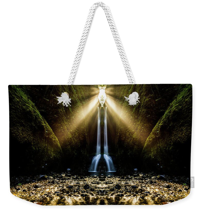 Natural Weekender Tote Bag featuring the digital art Oneonta Falls Reflection by Pelo Blanco Photo
