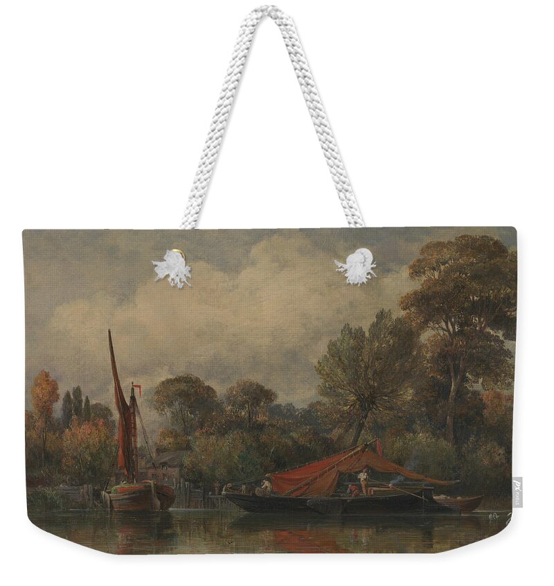 19th Century Art Weekender Tote Bag featuring the painting Opposite my House at Barnes by Edward William Cooke