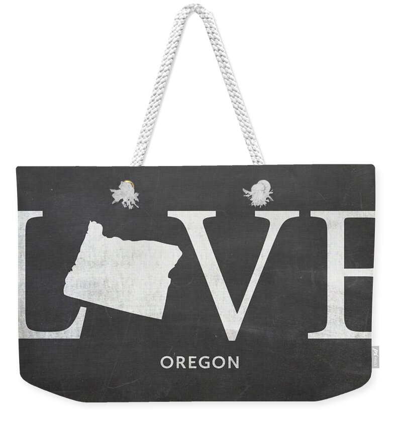 Oregon Weekender Tote Bag featuring the mixed media OR Love by Nancy Ingersoll
